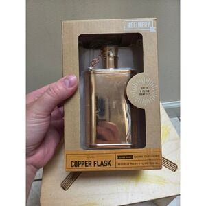 Refinery and Co Copper Finish Hip Flask 9oz Vintage Cork Closure New